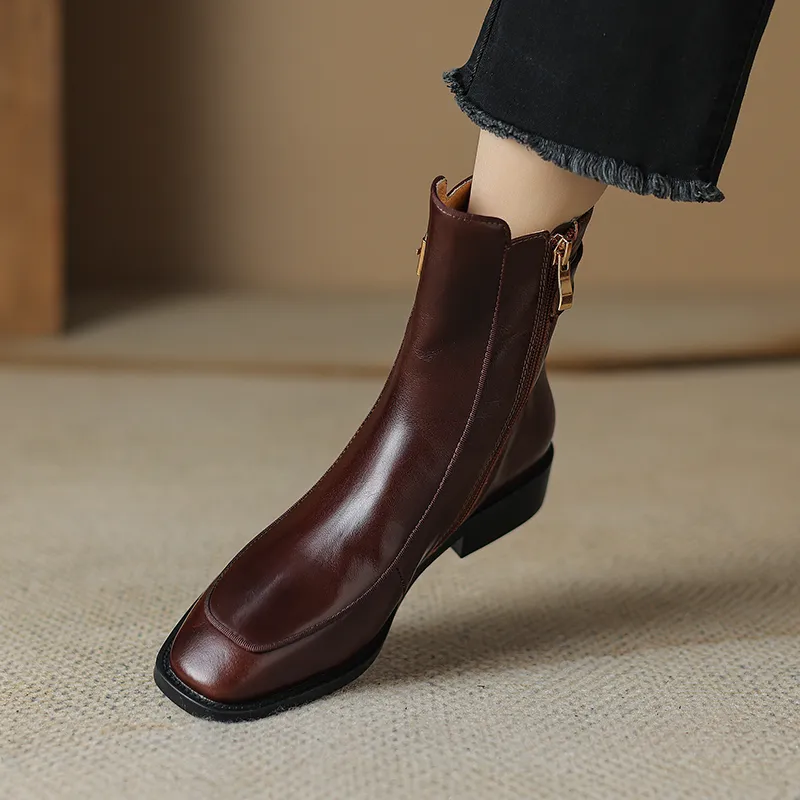short brown dress boots Women's Stand Corrected Brown Faux Leather Suede Ankle Boots | Size: 6
