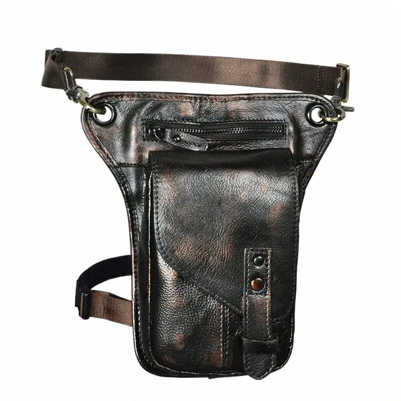 Gerçek sığır deri erkekler tasarım klasik kahve omuz sling çantası seyahat fanny bel kemeri paketi bacak uyluk çantası erkekler için erkek 211-6 59ui#