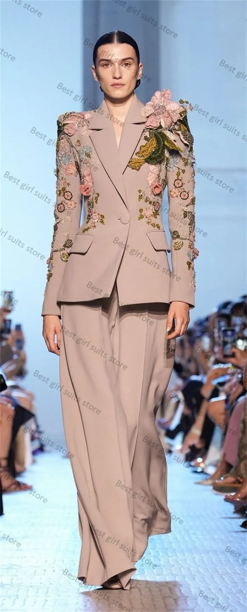 Luxurious Crystals Floral Womens 2-Piece Suit: Elegant Blazer