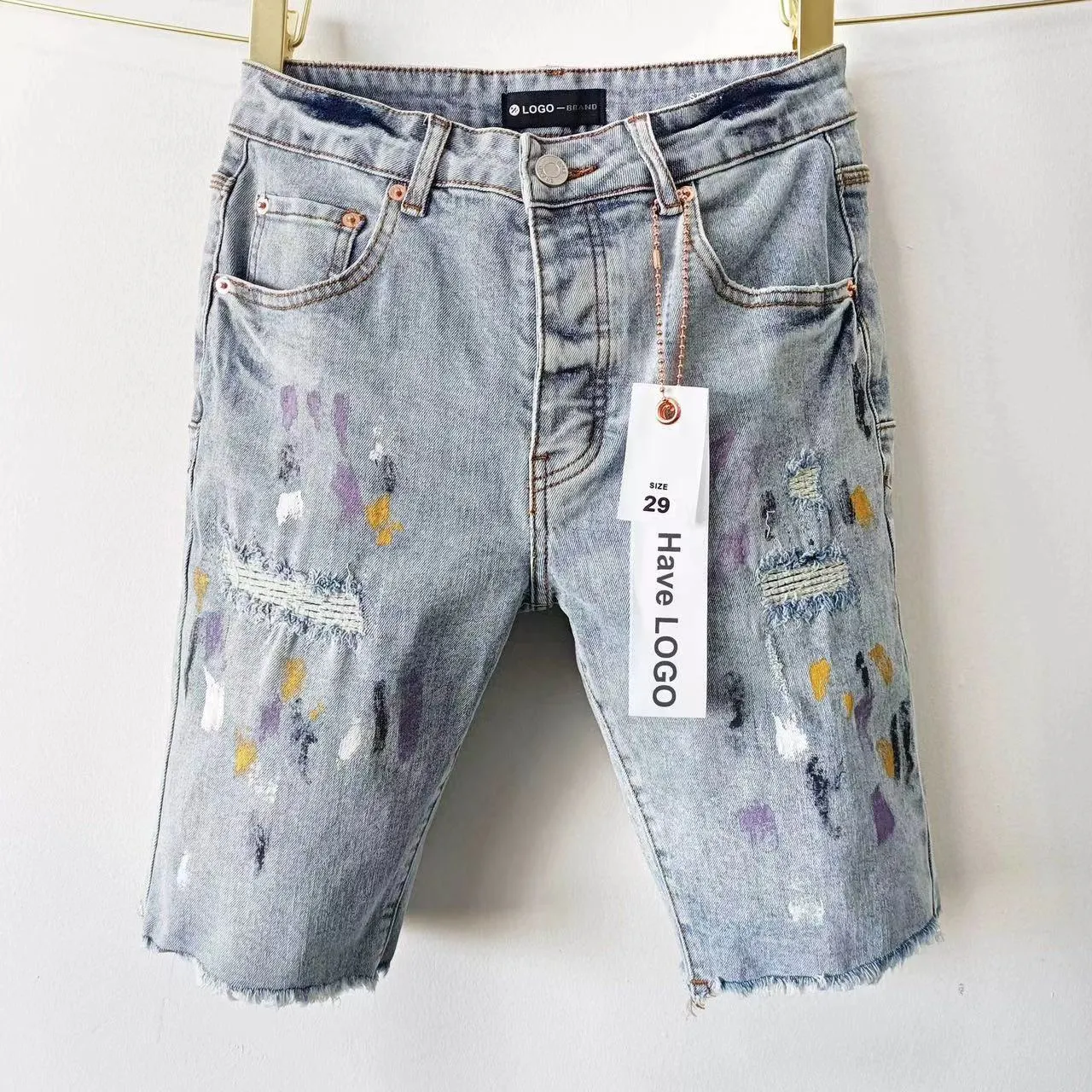 Short en jean violet pour hommes, short en jean déchiré de haute qualité, de haute qualité, américain, hip hop, grande taille