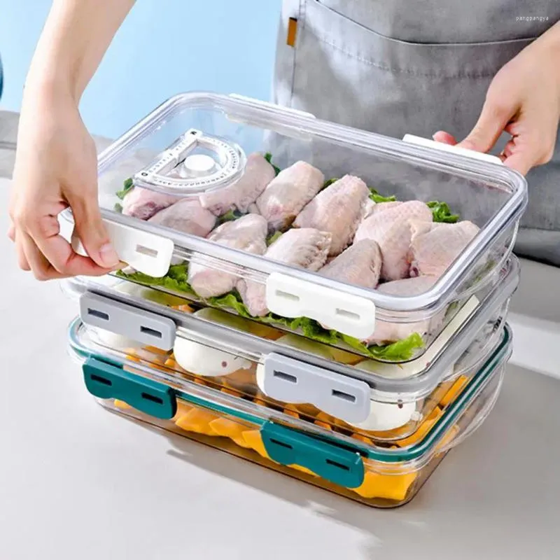 Botellas de almacenamiento Refrigerador de tocino Bacón Caja de riñamiento de alimentos Temporizante de grados de alimentos recipiente hermético para organizado