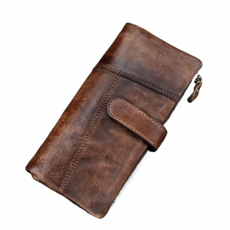 Luufan Vintage en cuir véritable Lg portefeuille hommes femmes RFID blocage porte-carte de crédit sac à main fermeture éclair Busin mobile Phe portefeuille D7Cg #