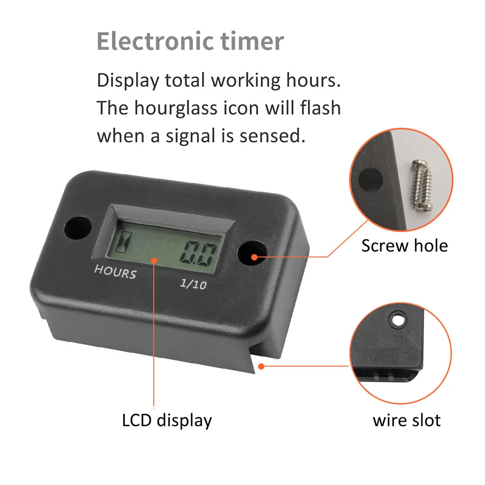 TCMT Waterproof Digital LCD Hour Meter – For Motorcycle, ATV, Snowmobile, Boat – Black