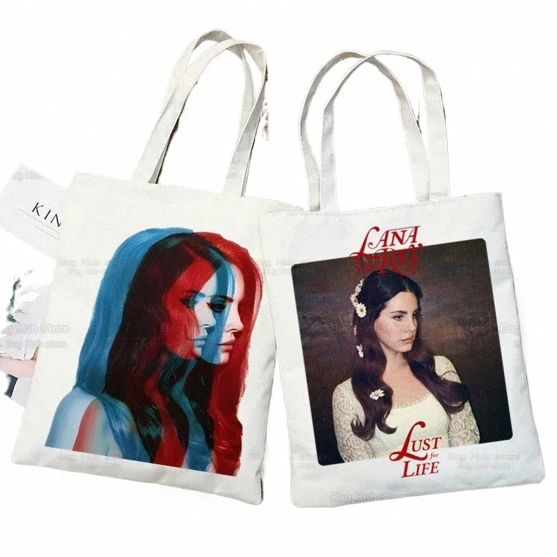 Lana del Rey Singer fans Kvinnor Canvas Shoulder Bag Canvas Tote Eco Just For Life Shop Bag Canvas Tote Bag Handväska Daglig användning V8TN#