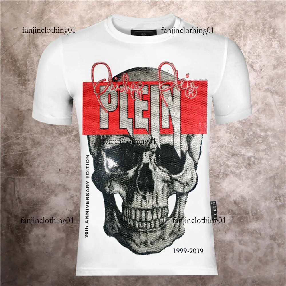 Fashionable Philippe Plains Hot Selling Short Sleeved Men's Round Neck T-shirt with Dominant Personality and High Quality PP Hot Diamond Skull Men's T