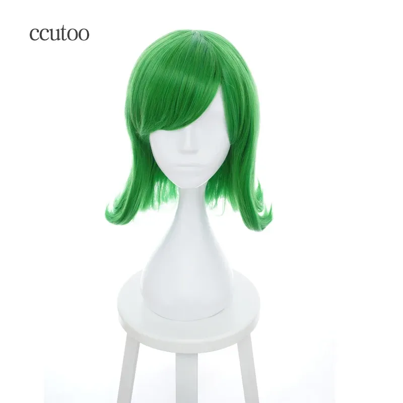 かつらccutoo 40cm緑の巻き毛の短い斜めフリンジ高温繊維合成髪