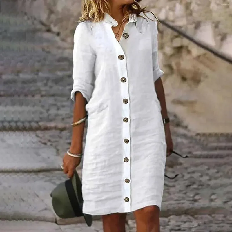 Summer White Button Front Midi Shirt Dress 3607 Summer White Button Front Midi Shirt Dress 3607