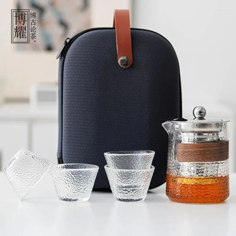 Ensembles de thé Service à thé de voyage Portable verre 1 Pot 4 tasses théière de voiture tasse rapide Gaiwan