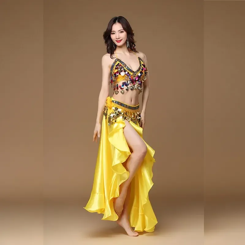 Ranrann Jupe Danse Du Ventre Fendue Mousseline Élastique - Costume Oriental Performance