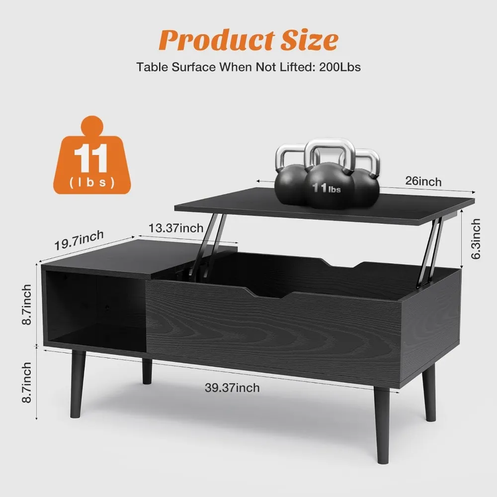 Slimline Rising Table Small Rising Wooden a coffee table with Storage - Sweetcrispy Black ...