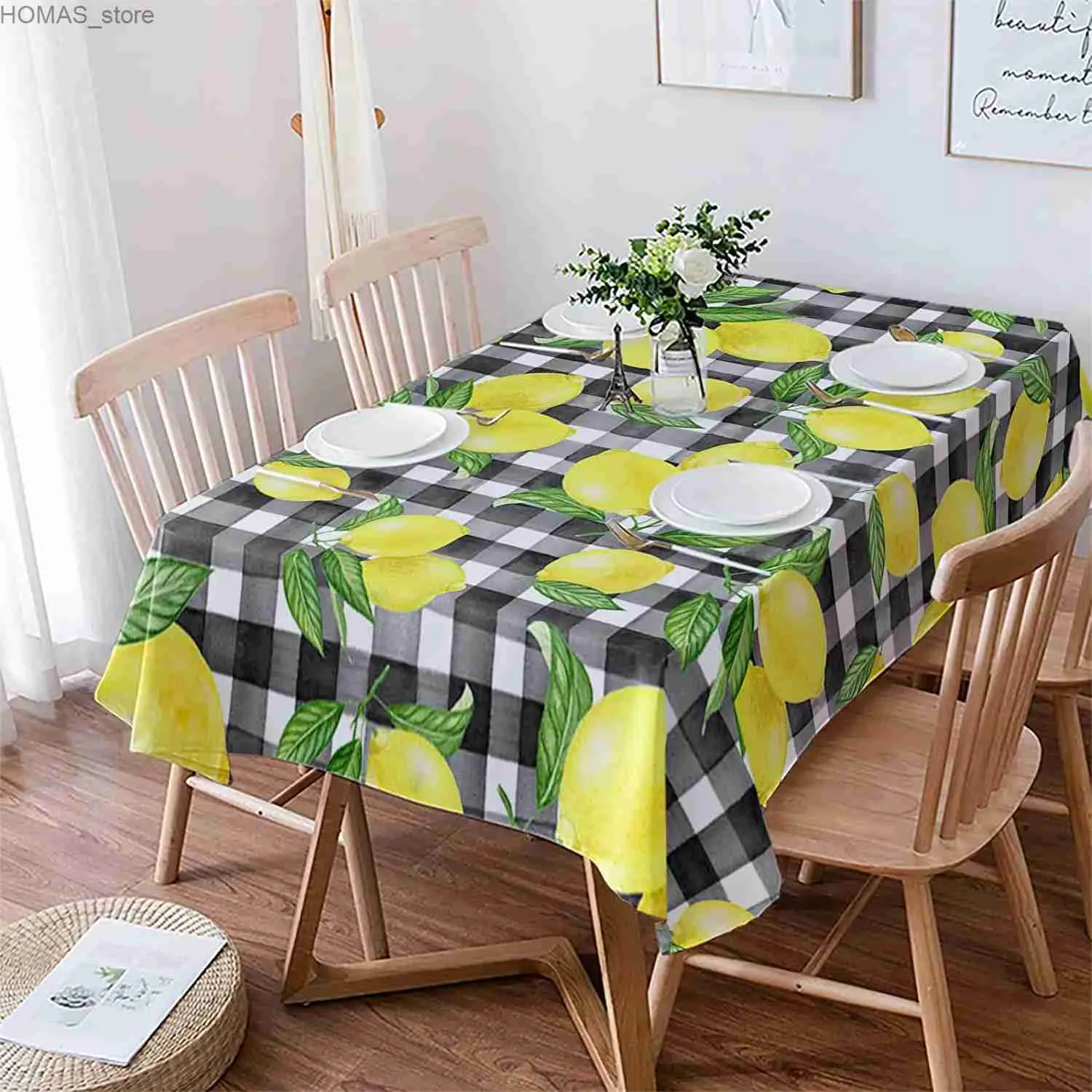 Bordduk Summer Yellow Lemon Rectangular Tracloth Holiday Party Decorations Tvättbart vattentätt bordsskydd för Dinning Party Decor Y240401