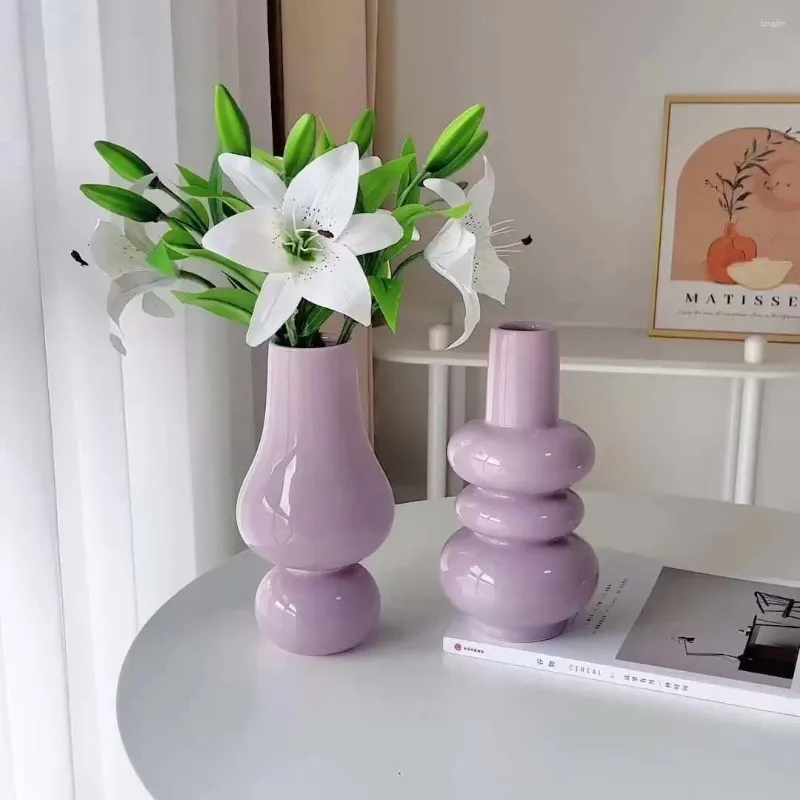 Vases Creative French High-end Desktop Flower Ornaments Taro Purple Gourd Shaped Ceramic Vase