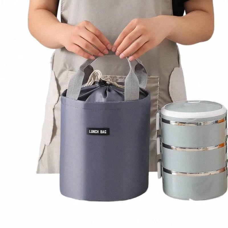 Круглая изолированная сумка для обеда Термальный холодильник Bento Box Сумки для еды Портативный путешествия Пикник для хранения еды Сумки t4lQ #