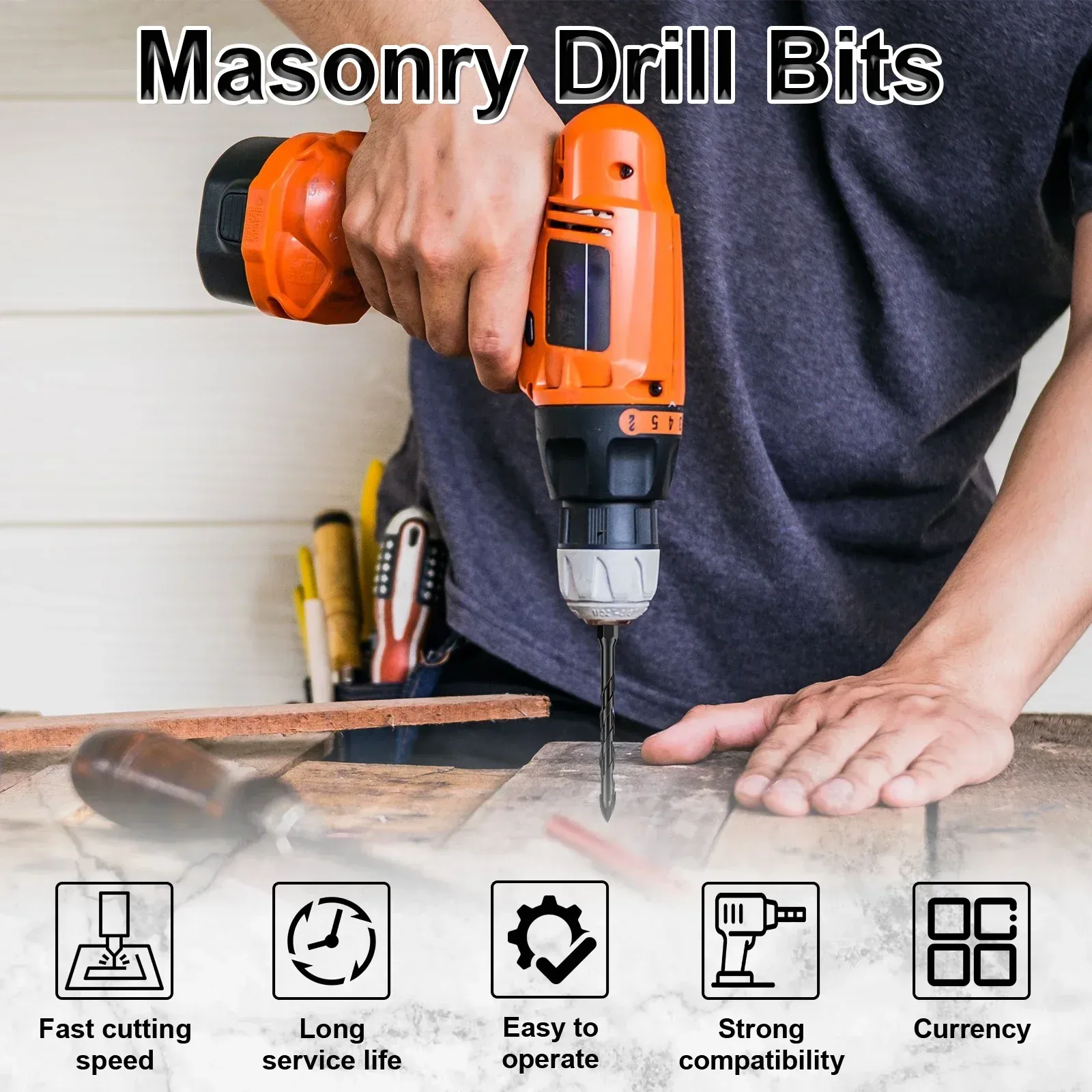 Rondarui Masonry Drill Bit Set - 4PCS, Tungsten Carbide Tip, 1/4" Hex Shank For Brick, Tile, Concrete