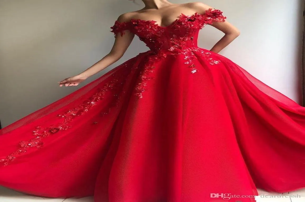 2020 hors de l'épaule dentelle rouge robes De bal appliqué perles une ligne pas cher robes De soirée longues robes De soirée8668557