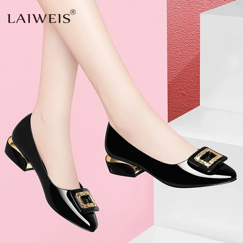 Casual Shoes Luxury Soft Leather Women 2024 Four Seasons Versatile Medium Heel Single Thick Shallow Mouth Women's