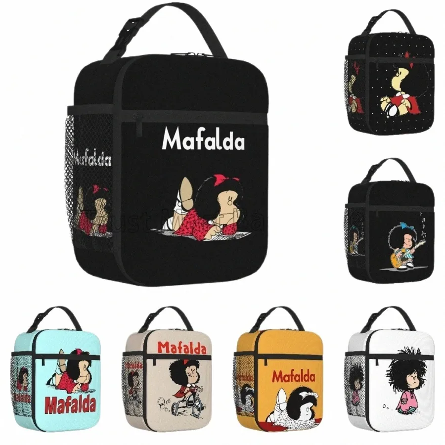 Забавная изолированная сумка для обеда Mafalda для женщин и детей, Resuable Cooler Thermal Lunch Box Портативная сумка-бенто для работы, школы, пикника w0MK #