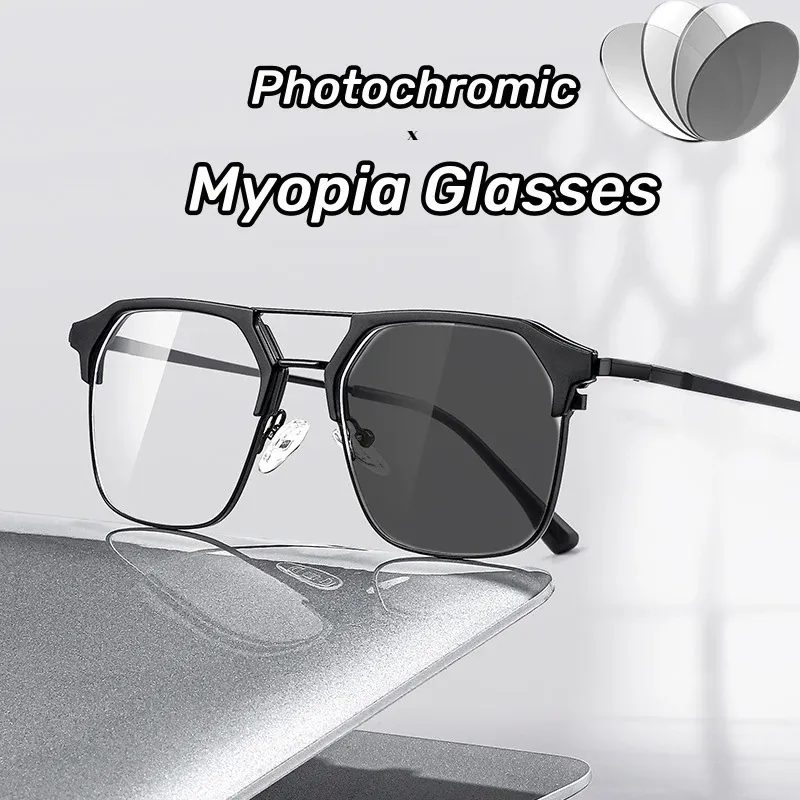New Metal Double Beam Myopia Eyeglasses Anti Blue From