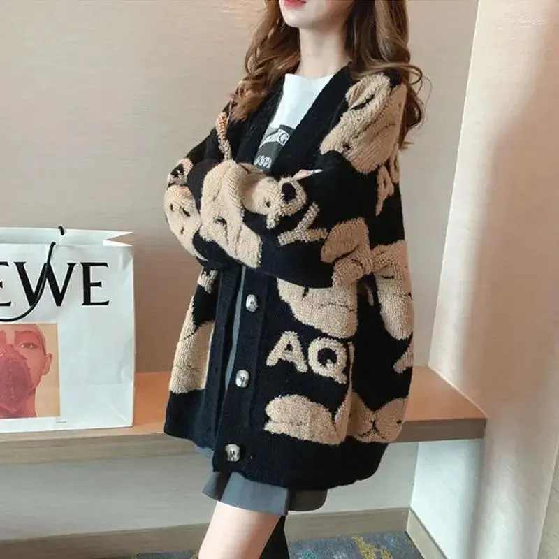 Women's Knits 2024 Fashionable Sweater Warm Coat Women Spring Autumn Winter Overcoat Lazy Style Loose Thick Knitted Cardigan Jacket