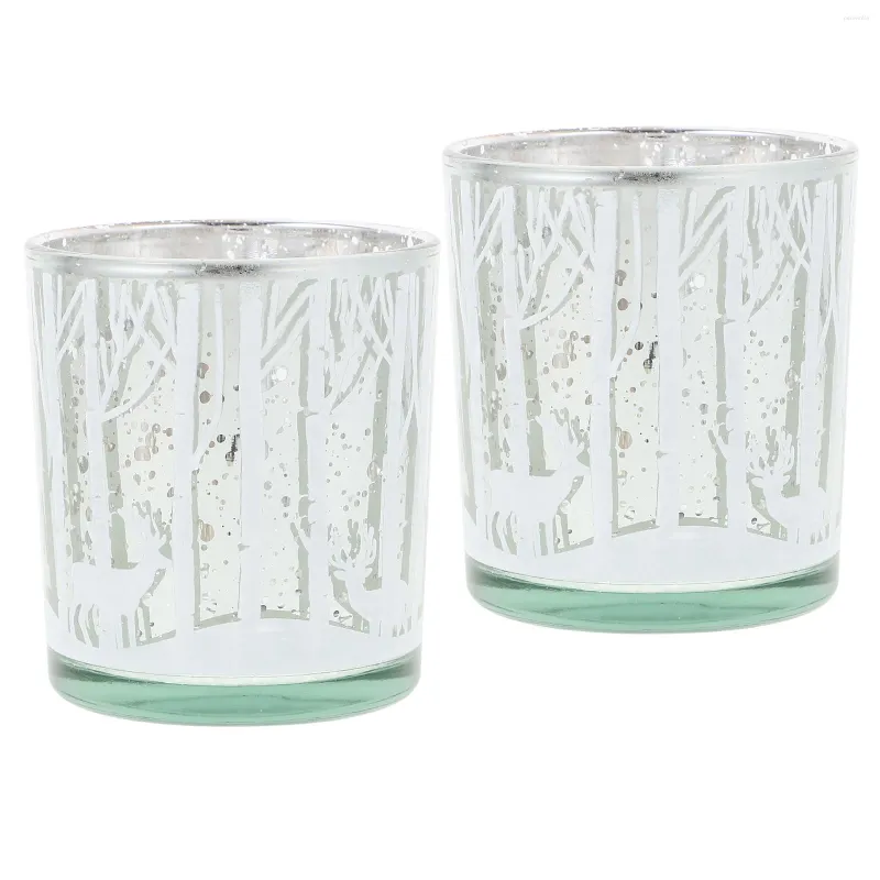 Candle Holders 2 Pcs Taper Candles Christmas Glass Decoration Tealight Desktop Home Decorations