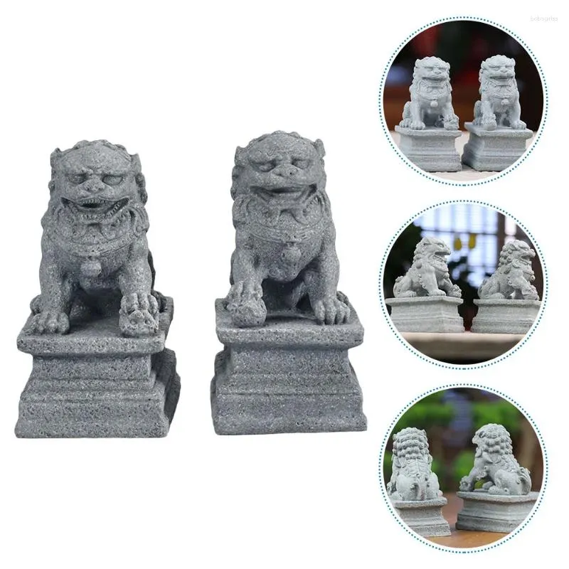 Statuette decorative Statua del leone Statue Feng Shui Foo Cani guardiani Mini Decorazione in pietra Ornamento da tavolo in stile cinese