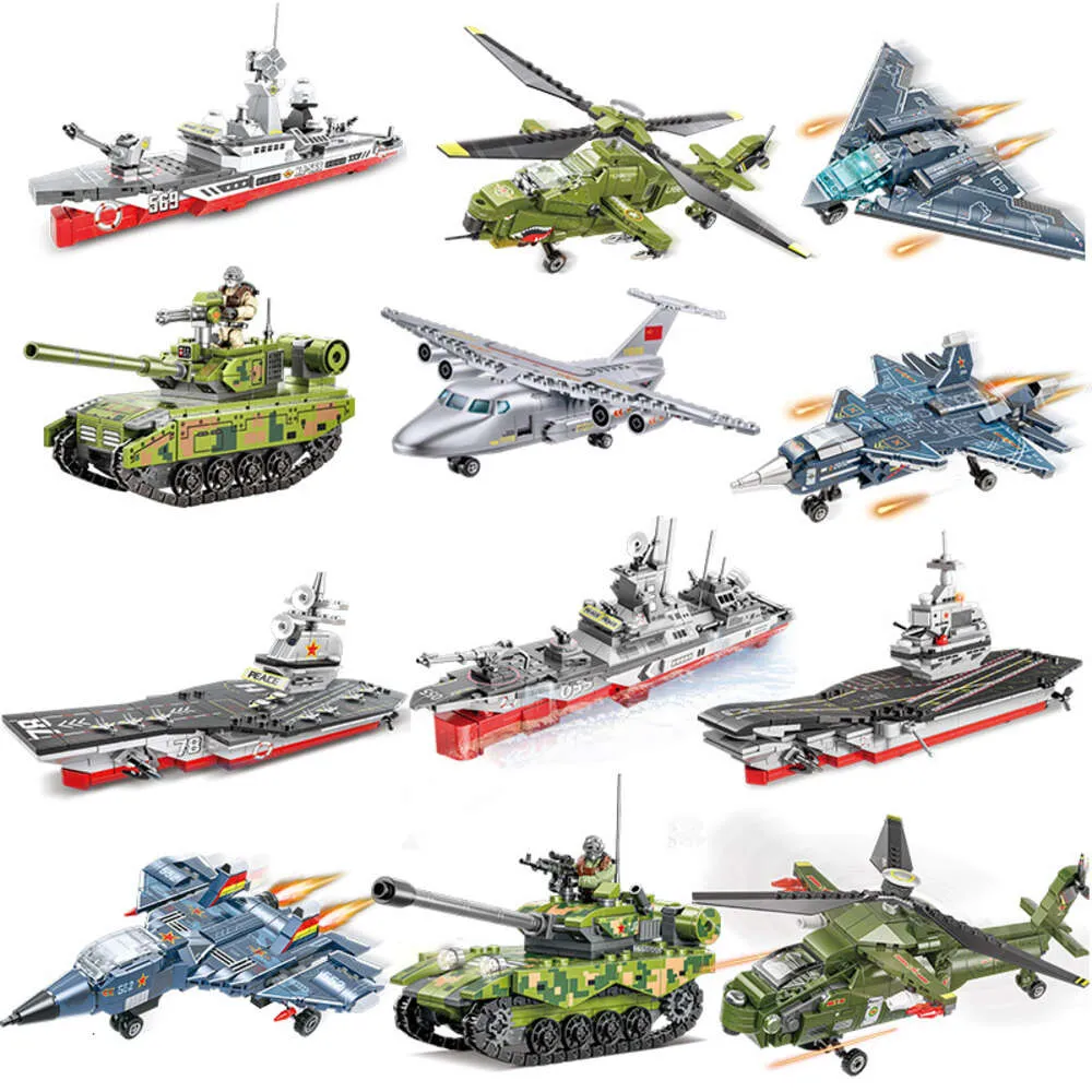 Kits de construção de modelo Xiangjun 850/851 blocos de construção montados militares veículos policiais especiais veículos militares tanques helicópteros de combate porta-aviões brinquedos
