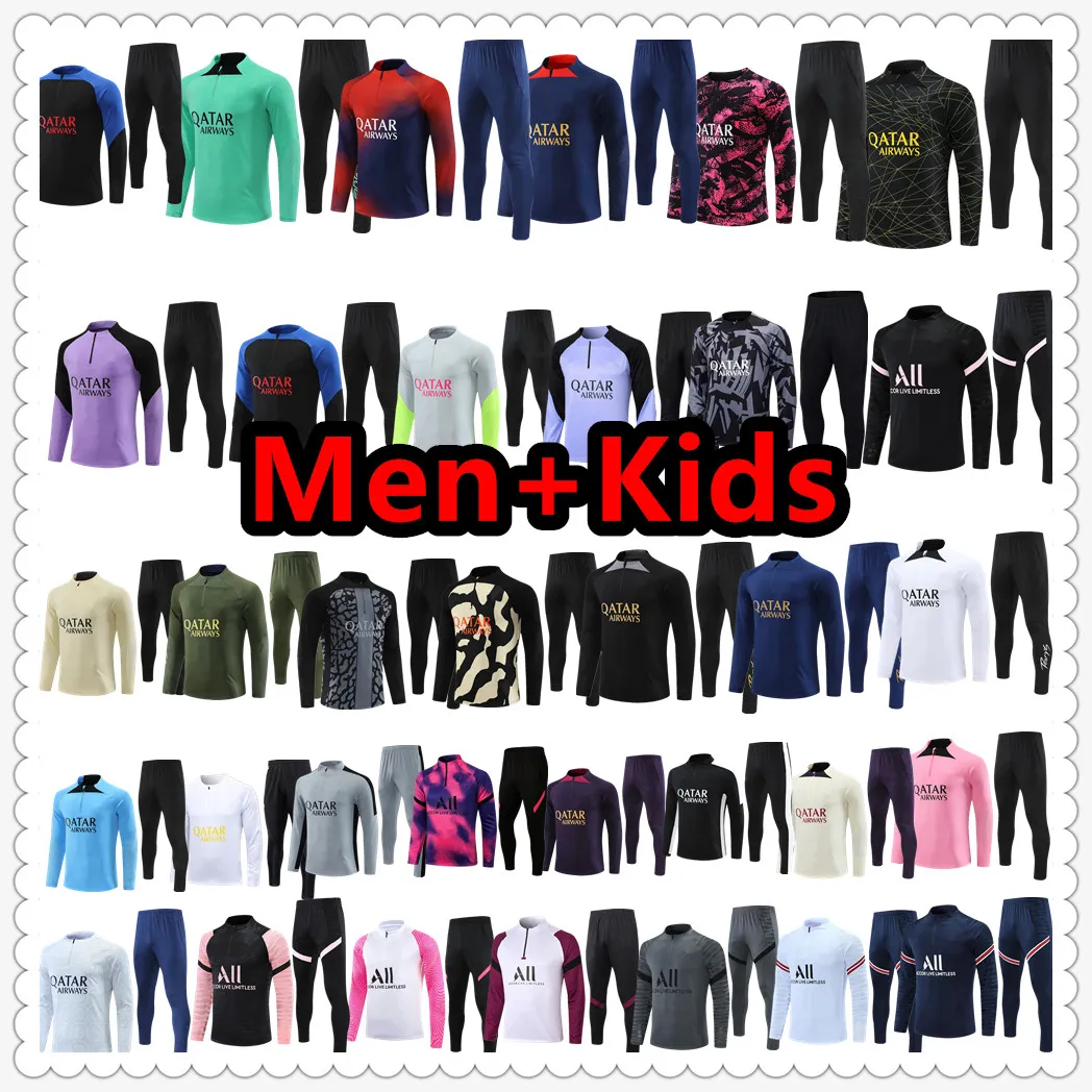 22 23 24 PSGES Tracksuit Soccer Jersey Shirt Mbappe voetbalshirts Training Suit jas 22 2023 2024 Chandal Futbol Survetement Foot Maillot de Men and Kids Kit