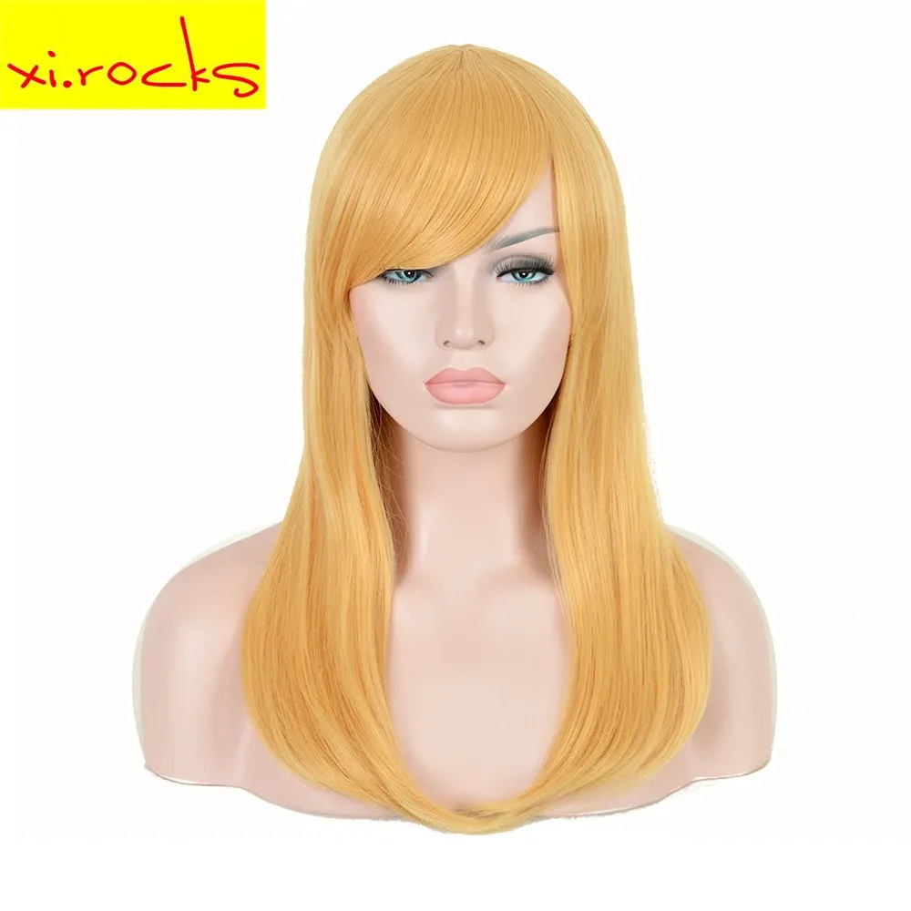 Parrucche 3108 Xi.Parrucca da donna Rocks Spring con lungo dritto ombre marrone e frangia in materiale sintetico resistente al calore per capelli da 50 cm