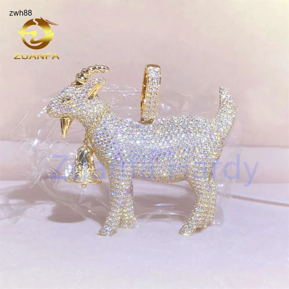 Designer Jewelry hot selling Custom 3D Design Sheep Hip Hop VVS Moissanite Charm Iced Out 10K Yellow Gold Goat Pendant