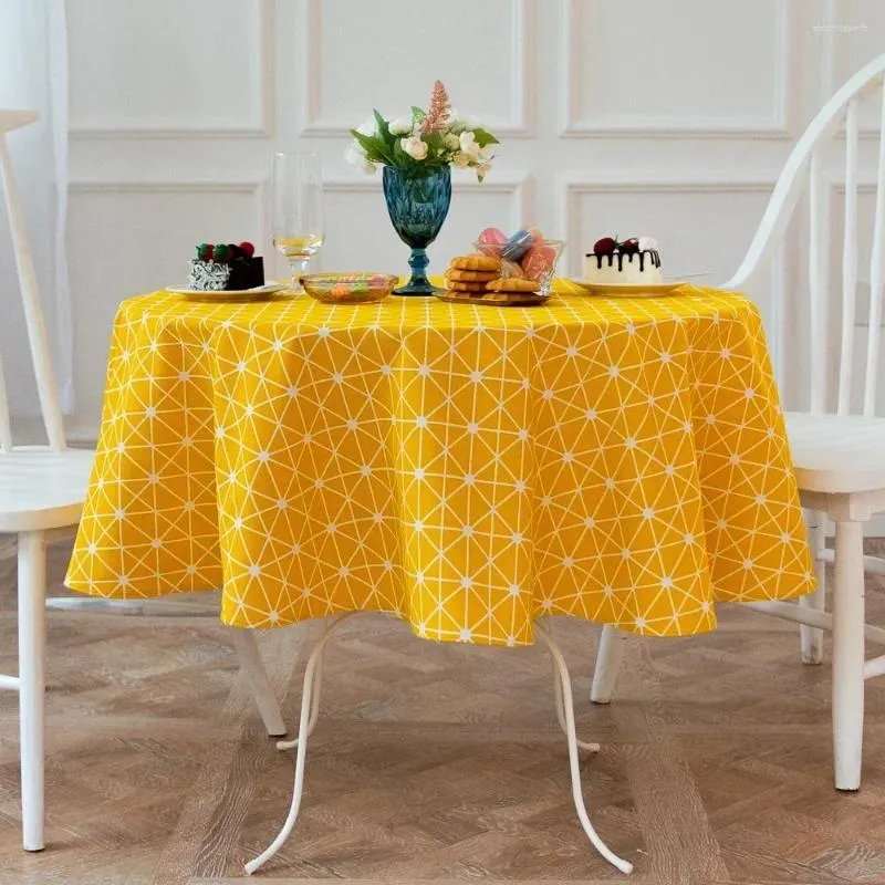 Bordduk American Yellow Geometric Plaid Round Tabelduk täcker kyckling för tekarta