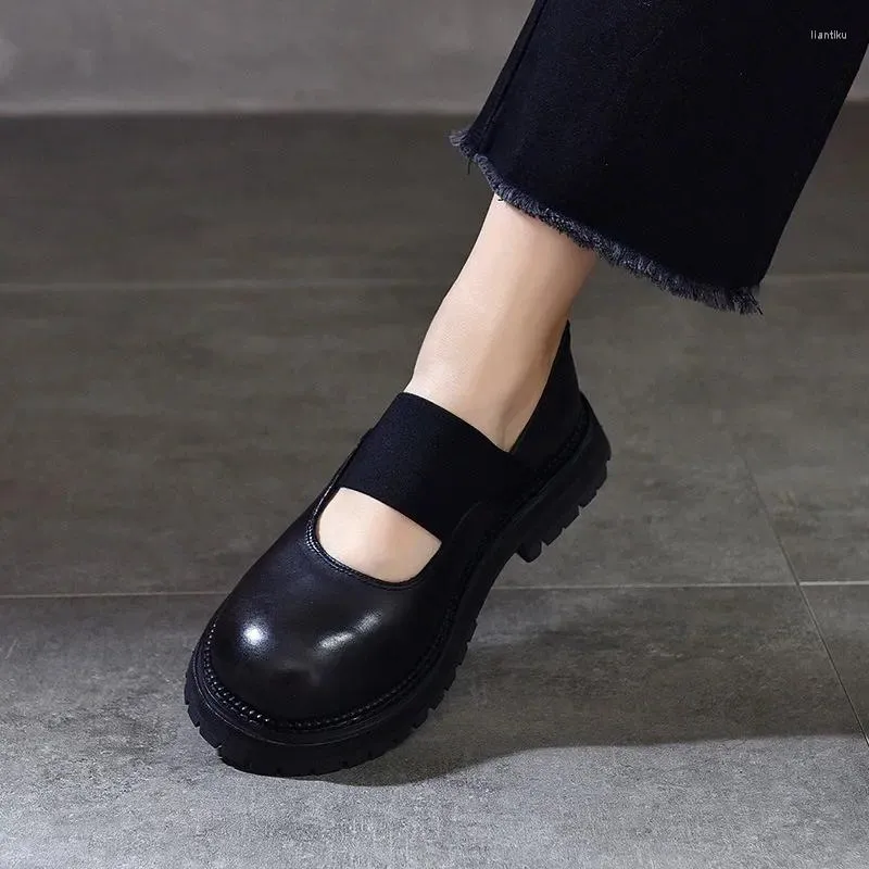 Chaussures décontractées Birkuir rétro Mary Jane noir bande élastique mocassins à talons épais pour femmes en cuir véritable plate-forme de luxe