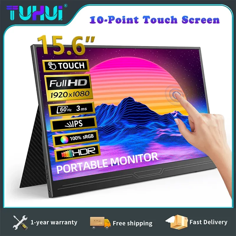TUHUI 15.6'' Touch Portable Monitor Gaming 1080P FHD IPS USB-C HDMI Computer Display for Switch Xbox One PS4/5 Phone Pc Laptop