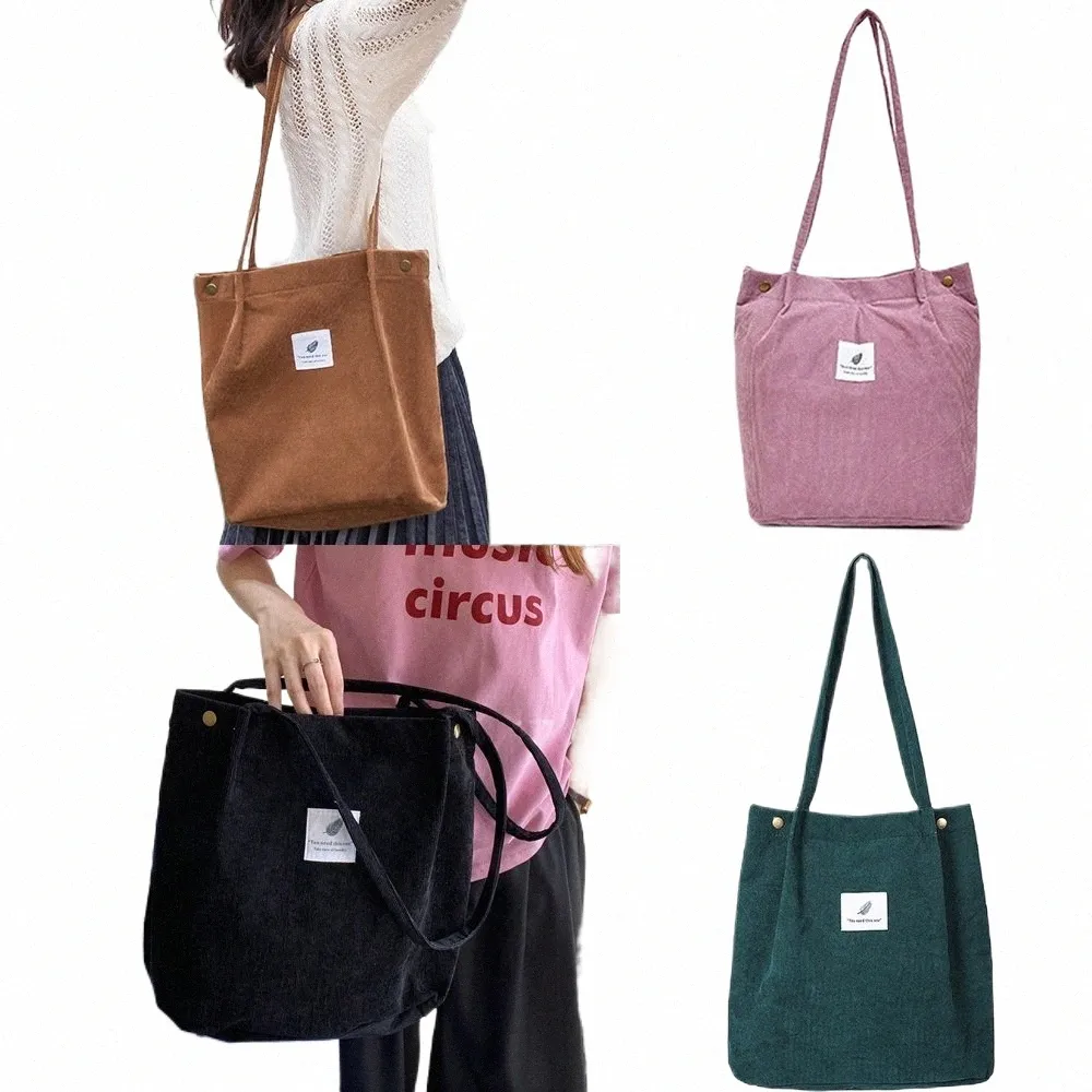 bags for Women 2022 Corduroy Shoulder Bag Envirmental Storage Bag Reusable Shop Bags Casual Tote Female Foldable Handbag e13t#