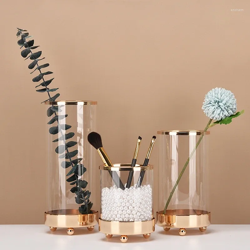 Vases 1Pc Modern Transparent Glass Vase Living Room Dried Flower Arrangement Brush Holder Home Decor