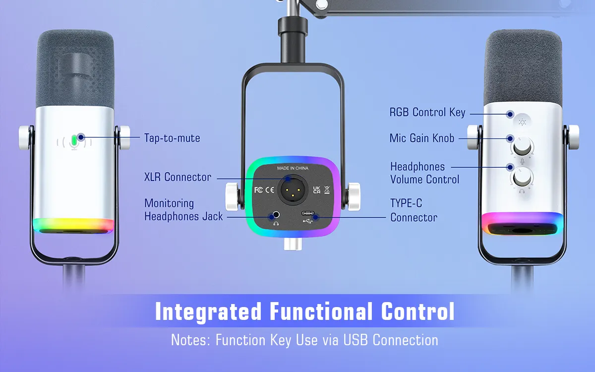 USB/ XLRゲーミングマイクキット、ブームアーム、白 フィフィン