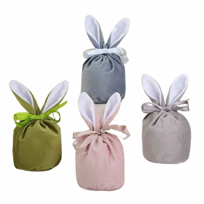 Colore solido Veet Borse con coulisse Creativo Bunny Rabbit Ear Contenitore di caramelle Gioielli Dert Borse per imballaggio regalo per la decorazione di Pasqua U91o #