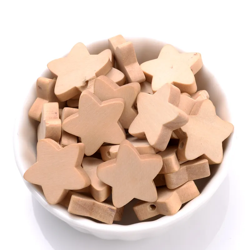 50PCS Natural Wood Star Beads - Unfinished Craft Beads For Jewelry Making & DIY Projects
