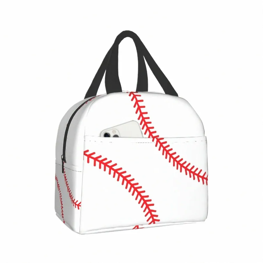 imiss Baseball Lace Sport Reusable Insulated Lunch Bag Ball Red Line Cooler Tote Box with Frt Pocket Zipper Closure for Woman 722S#