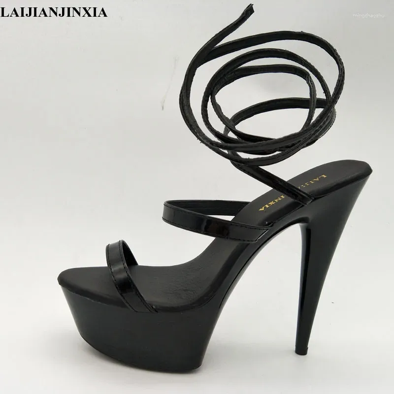 Sandals laijianjinxia 15cm / 6inches pu supérieur mode sexy exotique haute plate-forme de talon fête des femmes pole dance chaussures h081