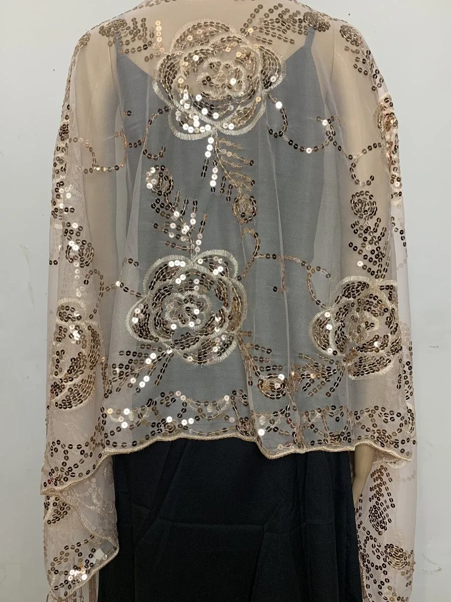 Glitter Sequin Mesh Shawls and Wraps for Women's cape evening dress, Bridal Bridesmaids, and Parties - Fringed Party Shawl, Cape, or Brimbing Shrugs