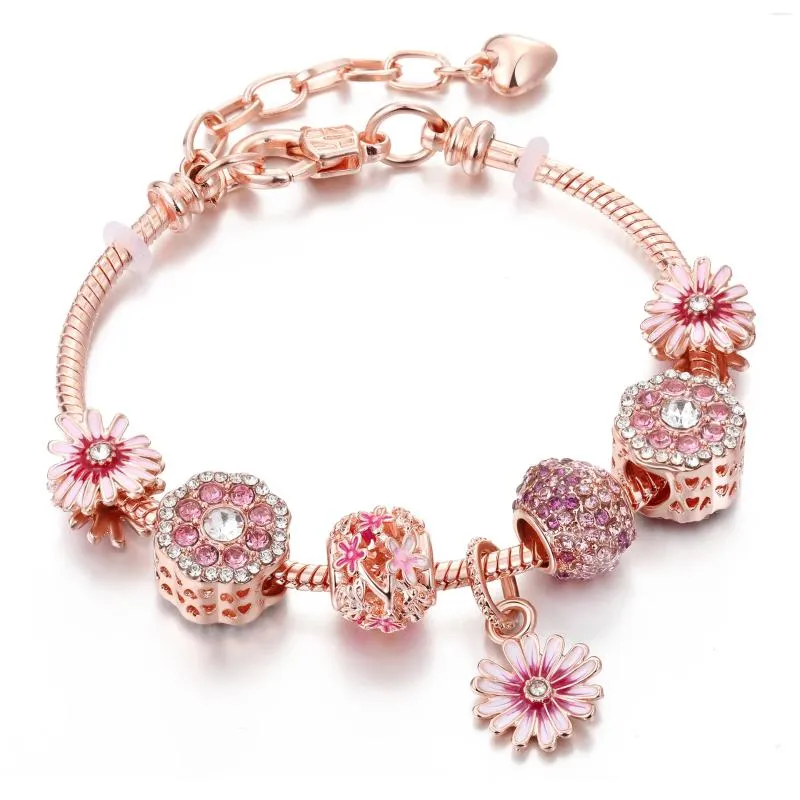 Bracelets à maillons Rose, Bracelet de perles à grand trou pour femmes en cadeau