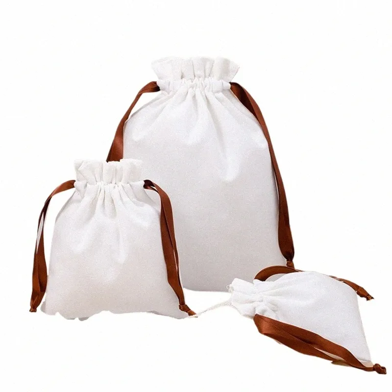 Wit Canvas Trekkoord Zakken Kerstcadeau Bruiloft Snoep Pakket Pouch Stofdicht Opslag Cott Doek Tas Handtas Accories Q5x8 #