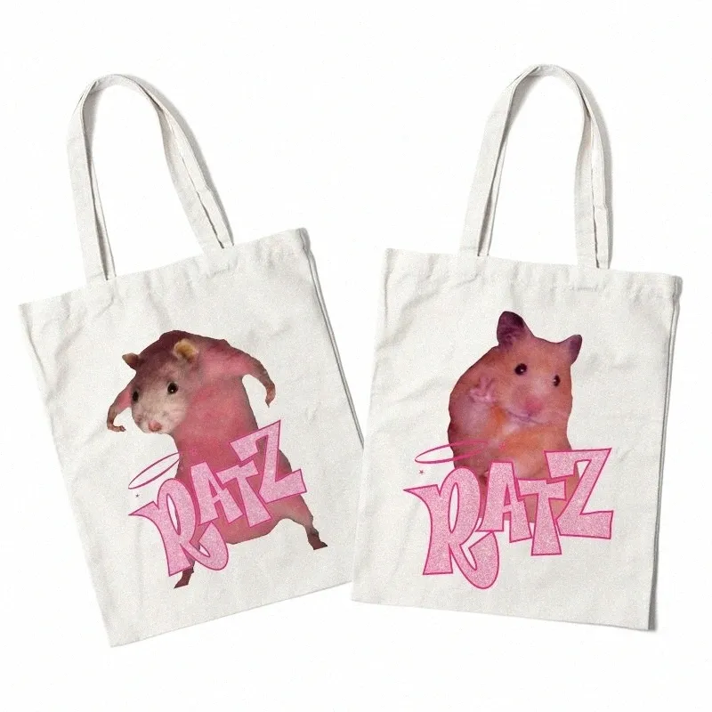 Bolsa tote Kawaii Ratz Reutilizável Bolsa de lona de mercearia Harajuku Shopper Bag Mulheres Ombro Eco Grande Tote bonito 02B1 #