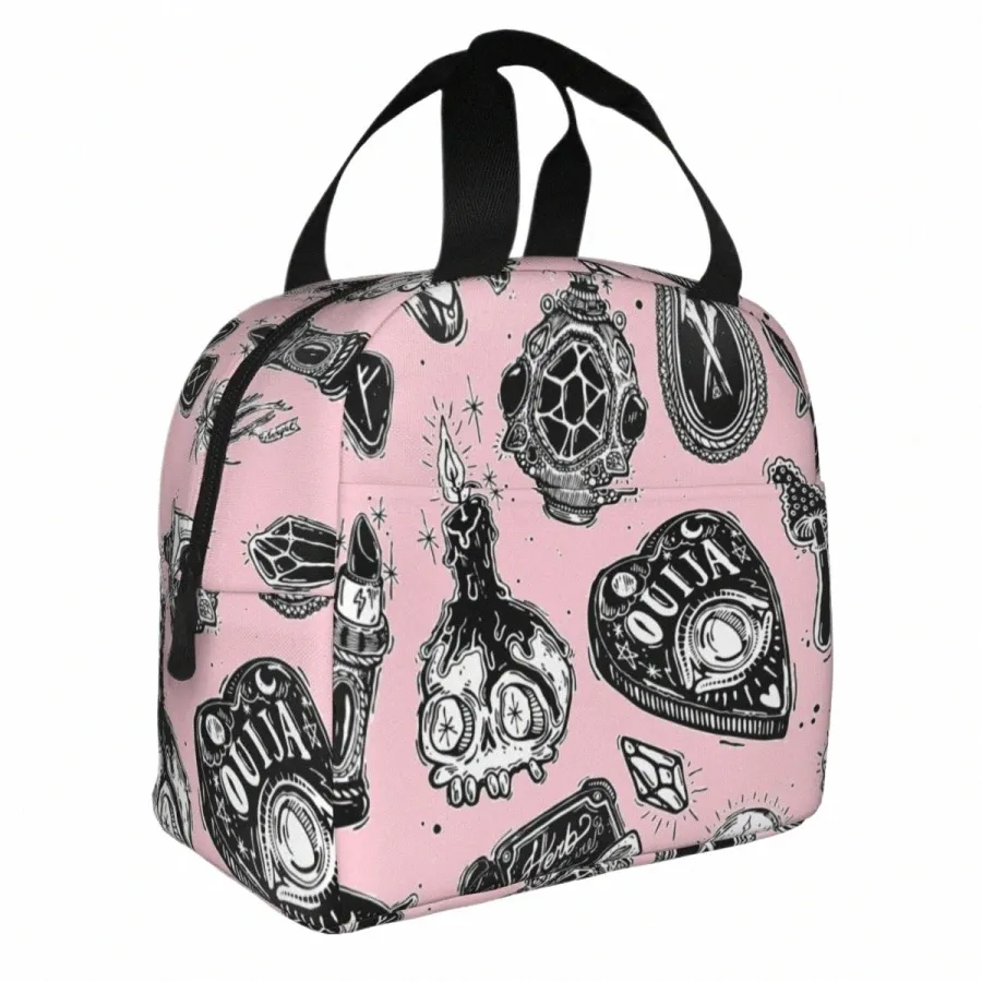 Witchy Sac à lunch isolé Sac thermique Déjeuner Ctainer Tarot Sorcière occulte Magie Boho Fourre-tout Boîte à lunch Bento Pouch Voyage scolaire 09WH #