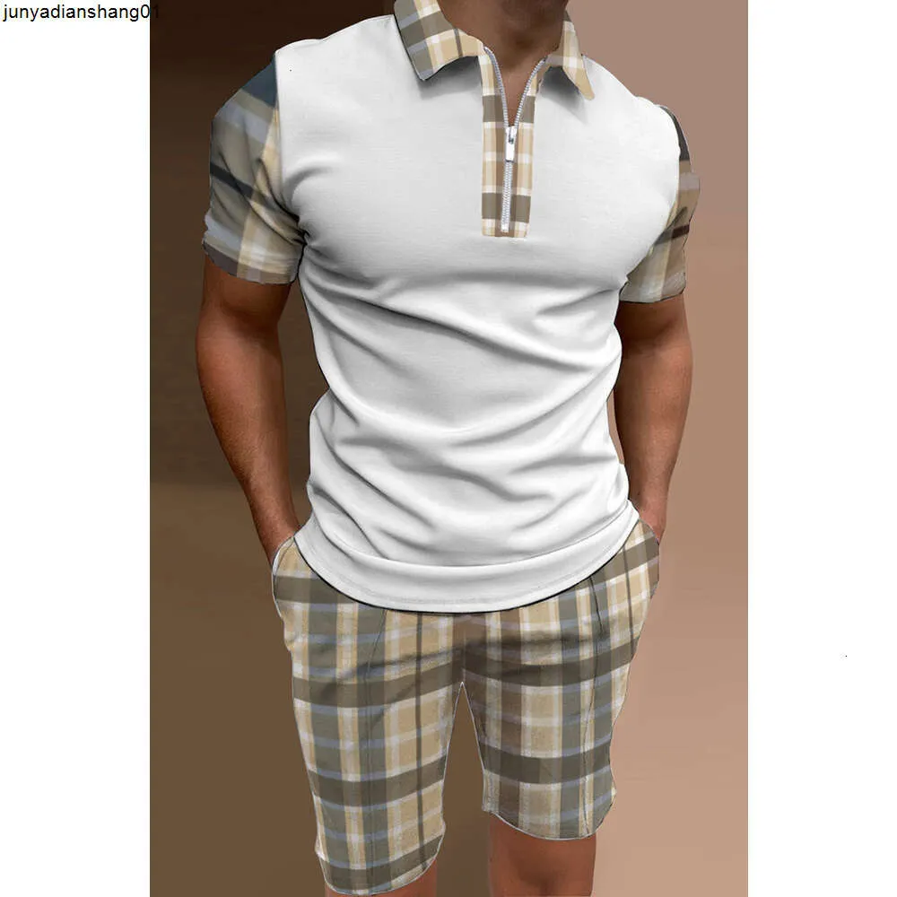 Новая модная свободная рубашка-поло с принтом, топ с короткими рукавами, пляжные шорты, повседневный комплект Yd6i