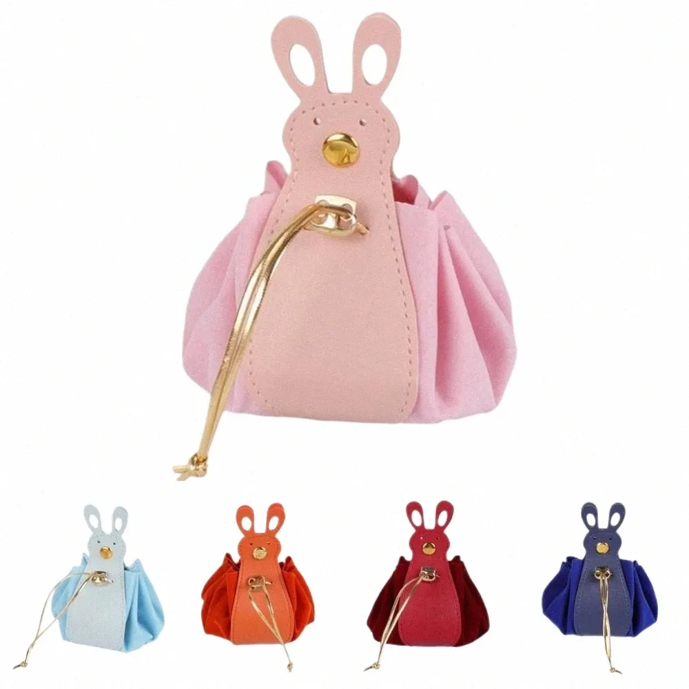 korean Veet Rabbit Ear Festive Sugar Drawstring Bag PU Leather Candy Bag Wedding Large Capacity Handbag 00va#