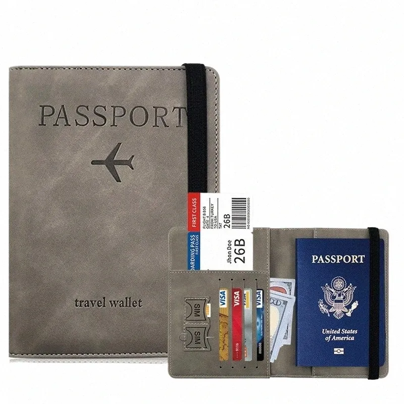 Sac de passeport en cuir pu, porte-passeport RFID, housse de protection, portefeuille de voyage, sac de carte, porte-billet, couverture de passe D0bg #