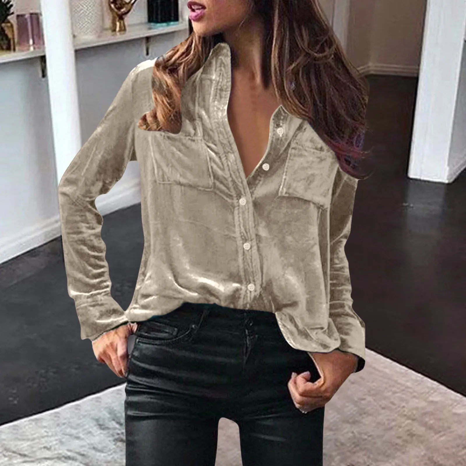 DHgate Womens Velvet Dressy Shirt Top Soft Long Sleeve Button Down Blouse with Pocket Baby Kids Maternity