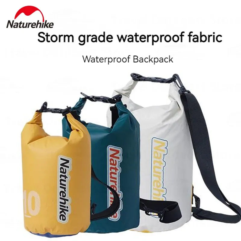 Sacchetti NatureHike 10/15L Outdoor Waterproof Rackpack PVC Rivestimento PVC Pesca bagnato e secco da pesca a campeggio Attrezzatura da campeggio