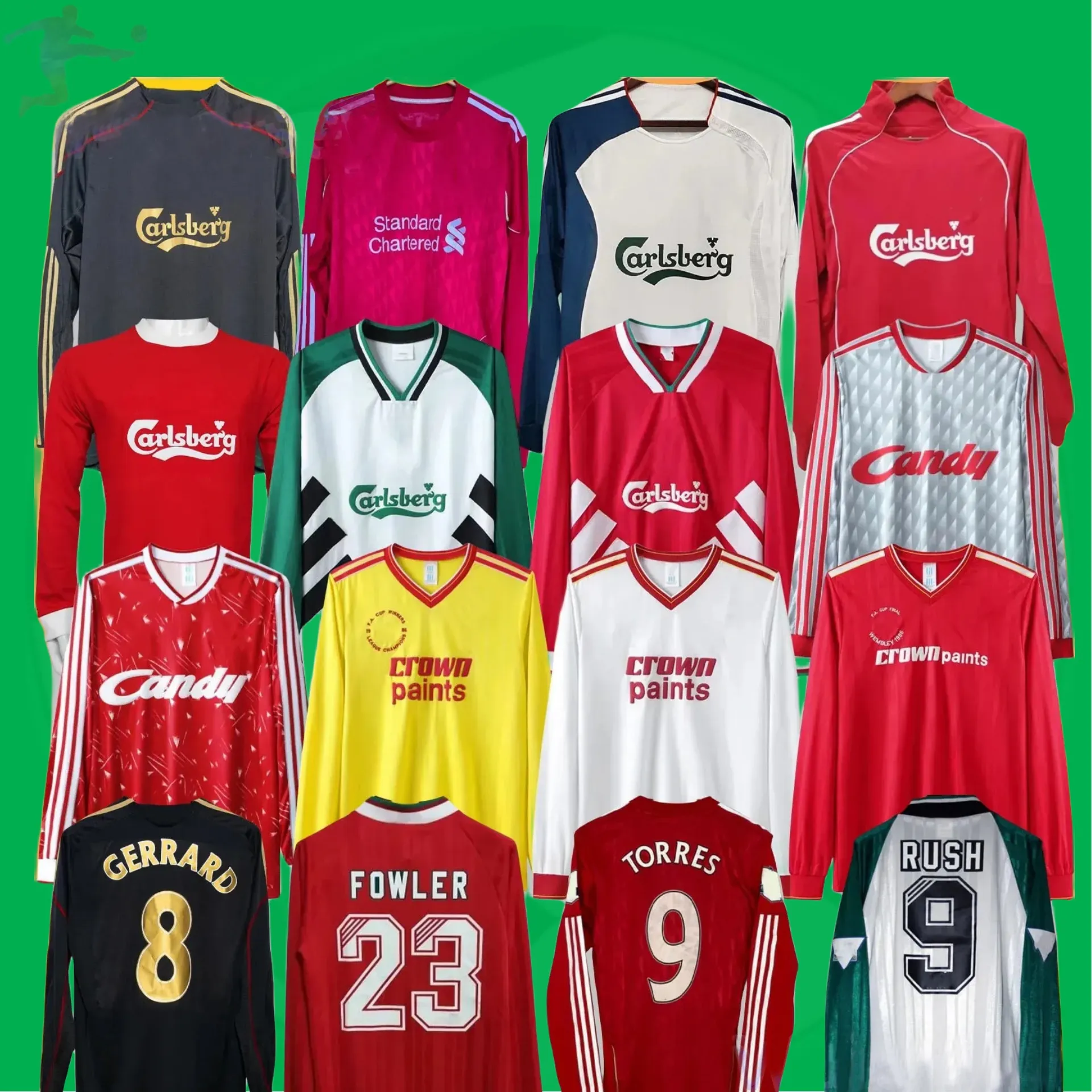 Manches longues McMANAMAN Soccer Jerseys Retro Top Thai Qualité Gerrard Torres Dalglish Fowler Barnes Rush 06 07 08 11 12 85 86 89 90 91 93 95 98 00 1986 2006 2007 2008 2011 2012